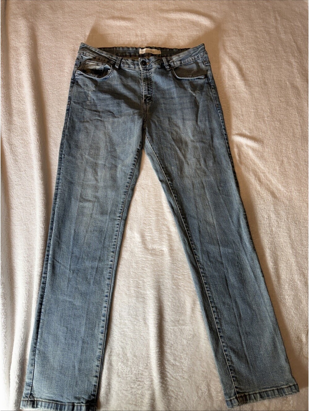 Stitches and Rivets Blue Denim Stretch Jeans 36x 32 Tapered (2195)